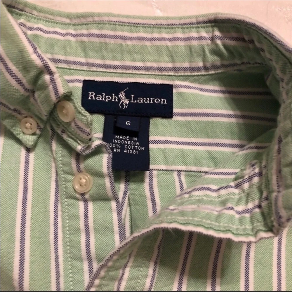 Ralph Lauren Green Striped Casual Long Sleeve Button Down 6
